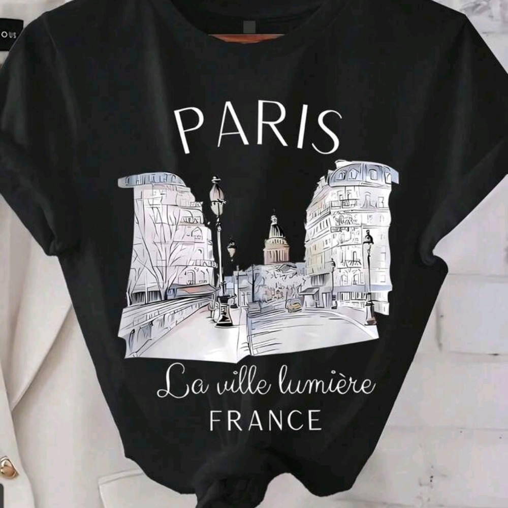 BRAND NEW ** Black Graphic Tee with Paris Print
